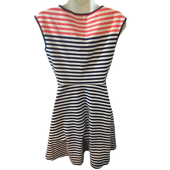 Draper James Striped Ponte Knit A Line Nassau Navy and Pink Mini Fit and Flare X - Picture 7 of 14